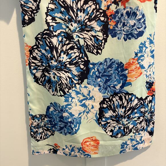 J Crew Dress Women 0 Blue Green Orange Floral Short Sleeve Lined Brunch Cocktail - Picture 4 of 11